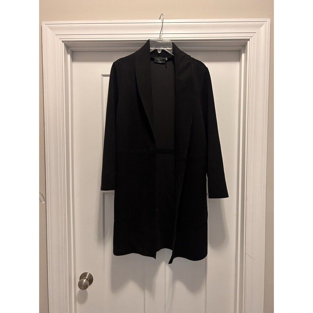 VICI Black Long Pocketed Coat Wide Lapels Open Front With Pockets Size Large